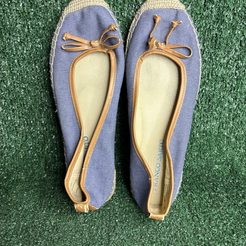 Franco Sarto Sandra Bow Canvas Jute Espadrille Flat Blue Purple Womens Size 9M